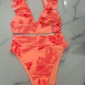 Aerie Peach Swimsuit Set with Coral Print